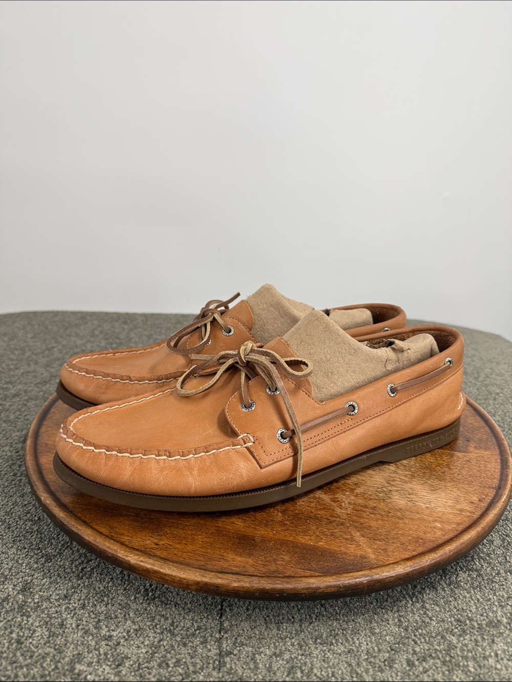 Sperry Shoes Mens 14 Tan Leather Boat 2 Eye Top Sider Slip On Loafer Classic